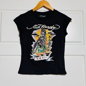 NWTEd Hardy Black Wolf Rhinestone Women’s Graphic size S